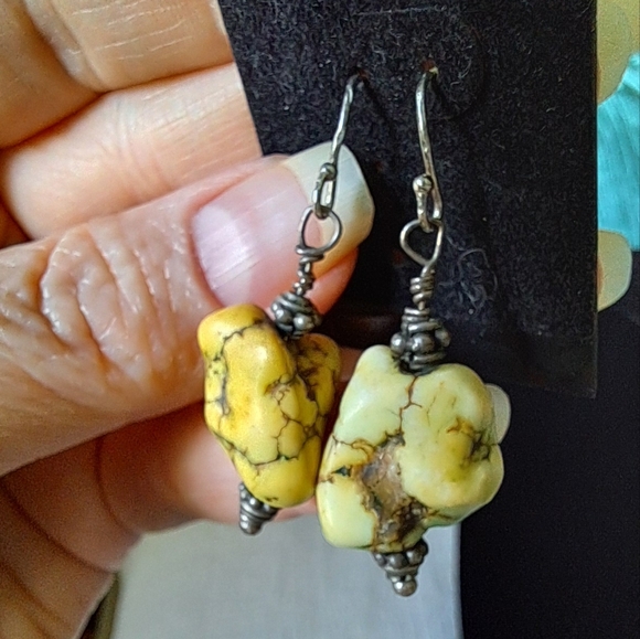 Navajo Jewelry - Rare Lime Green Chunky Spiderweb Turquoise Native American Navajo Silver Earring